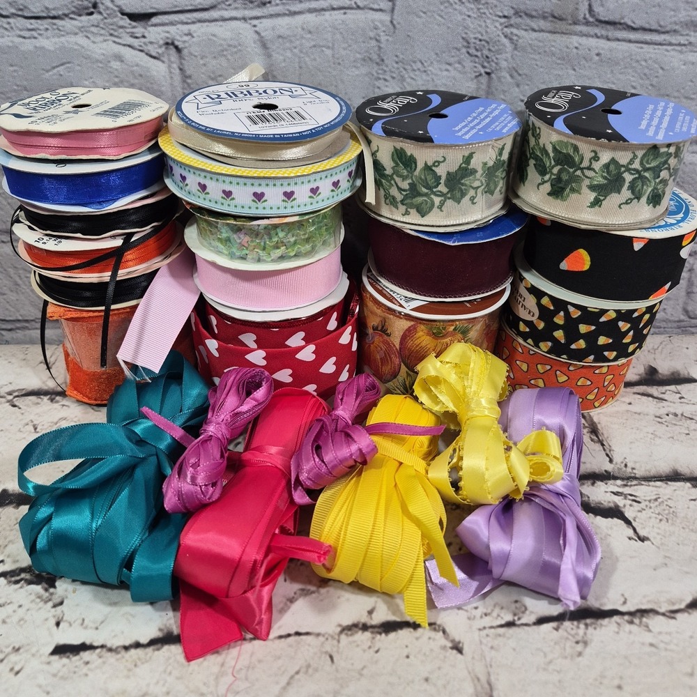 Craft Ribbon Lot Holiday Prints Gift Wrapping Assorted Colors Styles